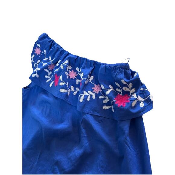 NWT LOFT One Shoulder Floral Embroidered Boho Blue Top Blouse Size S - Picture 3 of 4